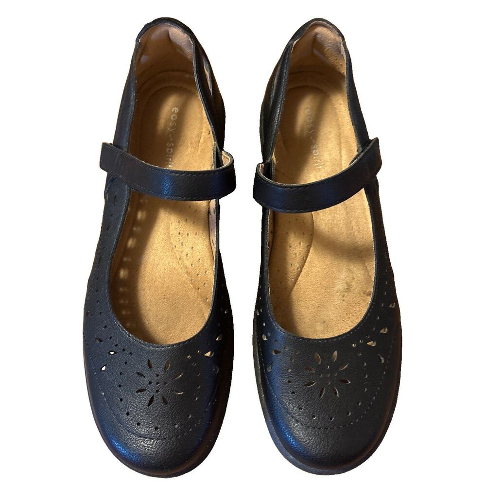 Women's Easy Spirit Black Mary Jane Matte Leather Casual Shoes Size 8
